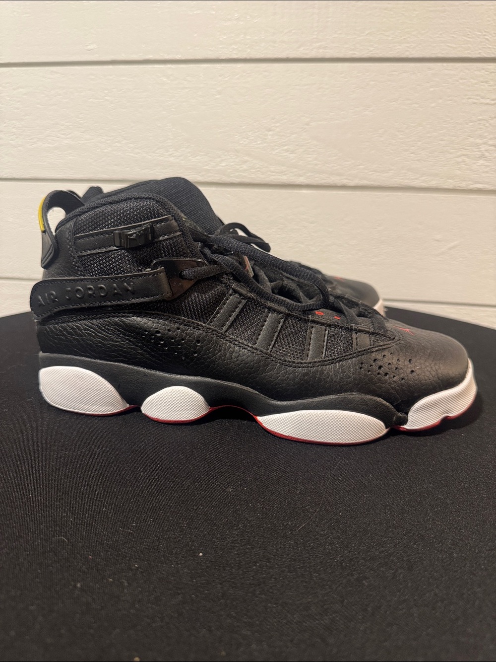 Jordan 6 Rings Playoffs Black Sneakers with Red Accents- 7Y